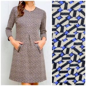 Tyler Boe Cindy Dress Blue Black Tan Abstract Geo Print Size Medium